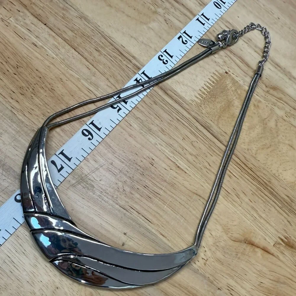 Chicos Statement Silver-Tone Metal Necklace With Adjustable Chain‎